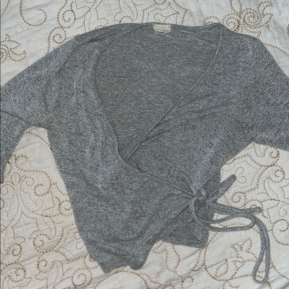 Gray Crossover Blouse, Lightly Worn